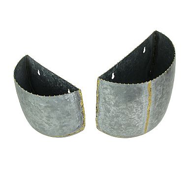 Vintage Look Galvanized Finish Metal Rounded Wall Pocket Set of 2