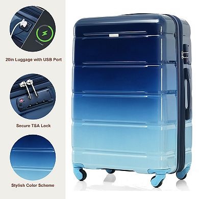 Trikiousd Luggage Set of 3, 20inch with USB Port, ABS+PC Hard Shell Luggage with Spinner Wheels