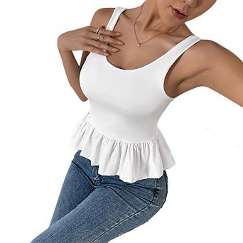 Women's Trendy Going Out Tops Ruffle Peplum Tank Top Sleeveless Square Neck Open Back Babydoll