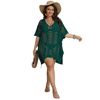 Women's Plus Size Swimsuit Cover up Hollow Out Beach Dress Swimwear