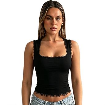 Double Lined Tank Tops for Women Summer Square Neck Sleeveless Slim Fit Basic Spring Clothes