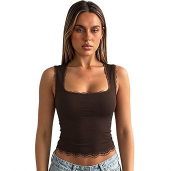 Double Lined Tank Tops for Women Summer Square Neck Sleeveless Slim Fit Basic Spring Clothes