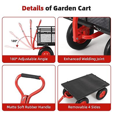 880lbs Capacity Utility Wagon, Heavy Duty Steel Garden Cart,4 Removable Mesh Sides