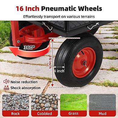 880lbs Capacity Utility Wagon, Heavy Duty Steel Garden Cart,4 Removable Mesh Sides