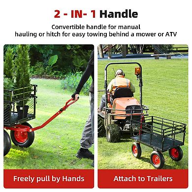880lbs Capacity Utility Wagon, Heavy Duty Steel Garden Cart,4 Removable Mesh Sides