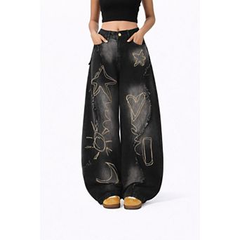 Women Casual Star Patch Jeans
