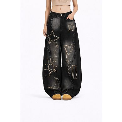 Women Casual Star Patch Jeans