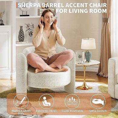 Modern Chenille Accent Chair, Mid-Century Upholstered Living Room Chair