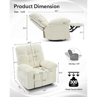 360 Swivel Rocking Recliner Chair Overstuffed Breathable Fabric Single Sofa