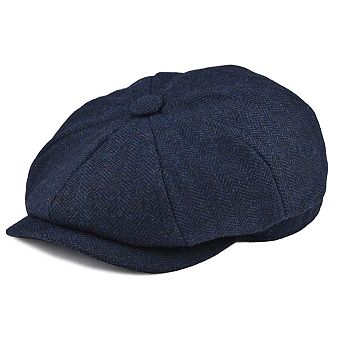 Men's 8 Panel Newsboy Flat Cap Herringbone Tweed Size 7 7/8