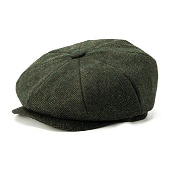 Men's 8 Panel Newsboy Flat Cap Herringbone Tweed Size 7 7/8