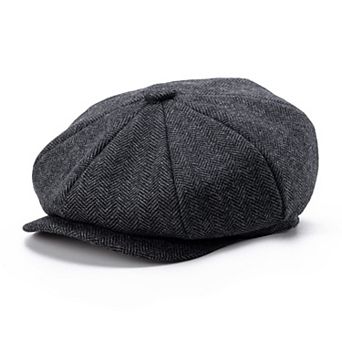 Men's 8 Panel Newsboy Flat Cap Herringbone Tweed Size 7 7/8