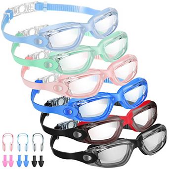 6 pc Swimming Goggles Anti Fog Ear Plugs Nose Clip
