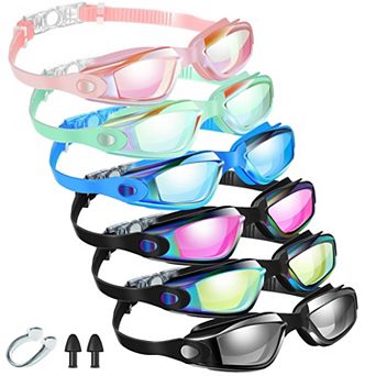 6 pc Swimming Goggles Anti Fog Ear Plugs Nose Clip