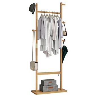 Pnronnc Entrance Coat Racks Wood Hanger Shelf Clothing Garment Rack Wardrobe Storage Shelves