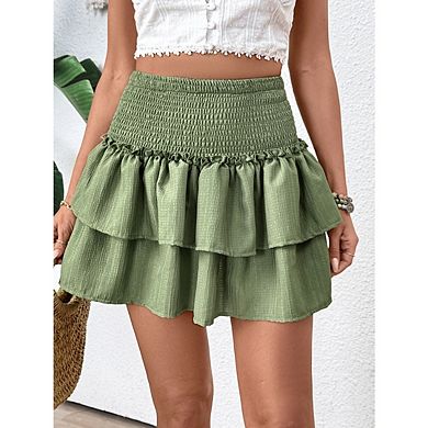 Women's High Waist Ruffle Mini Skirt Casual Flowy Tiered with Shorts Underneath
