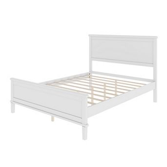 Pnronnc Wood Platform Bed with Headboard, Wood Panel Bed with Wood Slat Support & Under Bed Storage