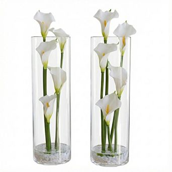 Elegant Real Touch Artificial Calla Flora Arrangement in Glass Vase Set of 2 Faux Flowers
