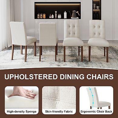 Pnronnc Modern 4pcs Dining Chairs Set Kitchen Side Chairs with Wood Legs and Fabric Back