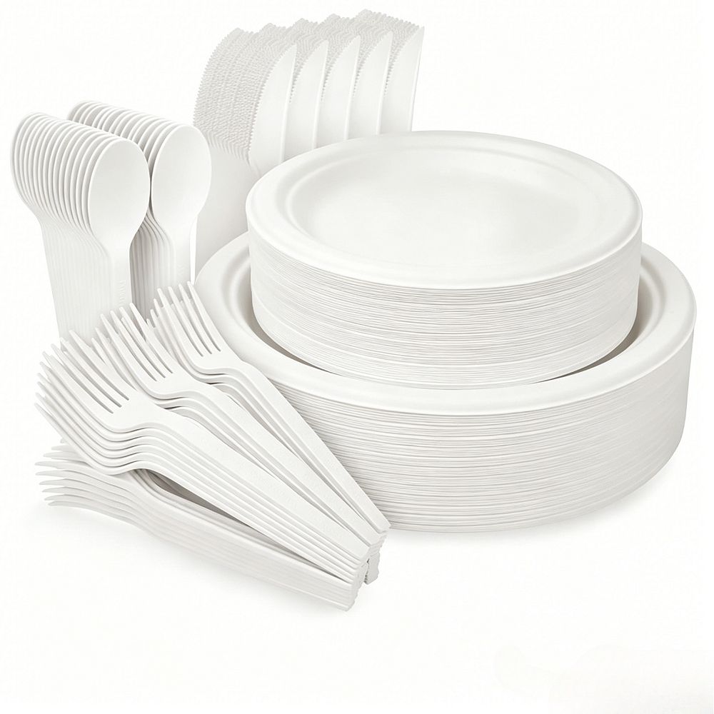 Compostable Party Utensils Set: Eco Friendly Disposable Plates, Forks ...