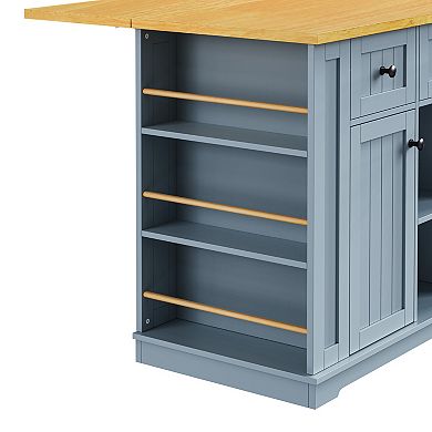 Pnronnc Rolling Kitchen Storage Island with Drop Leaf, Power Outlet Freestanding Bakers Cart