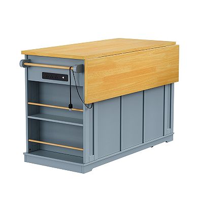 Pnronnc Rolling Kitchen Storage Island with Drop Leaf, Power Outlet Freestanding Bakers Cart
