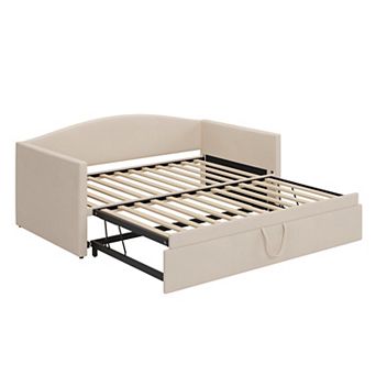 Pnronnc Velvet Upholstered Sofa Bed Twin Size Daybed with Pop Up Trundle, Space-Saving Twin to King