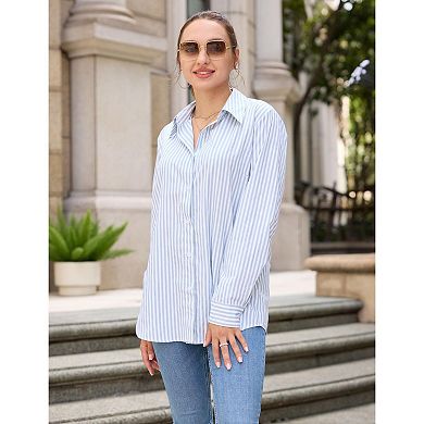 Zeagoo Women's Striped Long Sleeve Button Up Blouse Business Casual Fall Tops