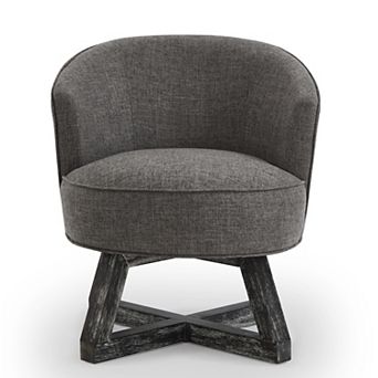 Trikiousd Classic Linen Fabric Swivel Chair with Cross-shaped Wooden Base & Wood Legs