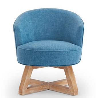 Trikiousd Classic Linen Fabric Swivel Chair with Cross-shaped Wooden Base & Wood Legs