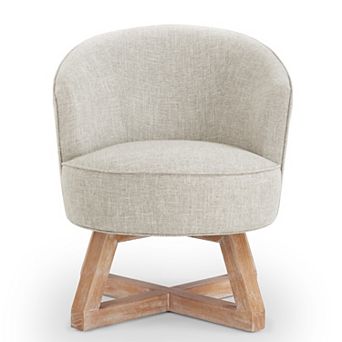 Trikiousd Classic Linen Fabric Swivel Chair with Cross-shaped Wooden Base & Wood Legs