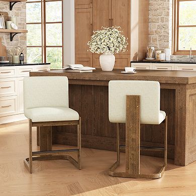Pnronnc Modern Bar Stools Solid Wood Counter Height Barstools Linen Upholstered Kitchen Island Chair