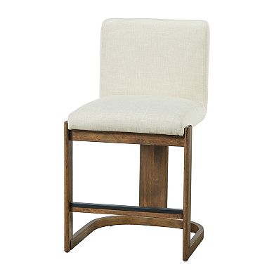 Pnronnc Modern Bar Stools Solid Wood Counter Height Barstools Linen Upholstered Kitchen Island Chair