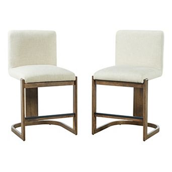 Pnronnc Modern Bar Stools Solid Wood Counter Height Barstools Linen Upholstered Kitchen Island Chair