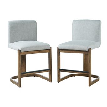 Pnronnc Modern Bar Stools Solid Wood Counter Height Barstools Linen Upholstered Kitchen Island Chair
