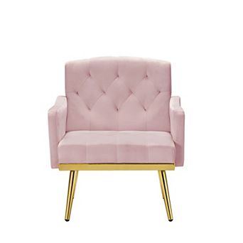 Trikiousd Pink Velvet Arm Chair with Metal Legs & Tufted Back