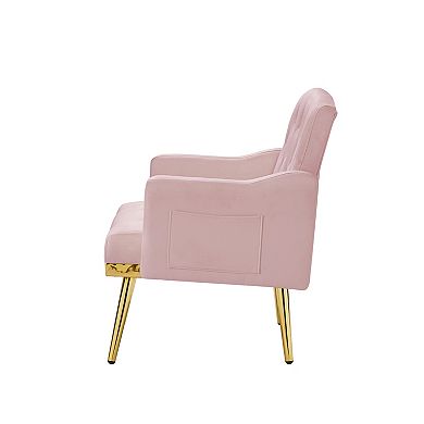 Trikiousd Pink Velvet Arm Chair with Metal Legs & Tufted Back