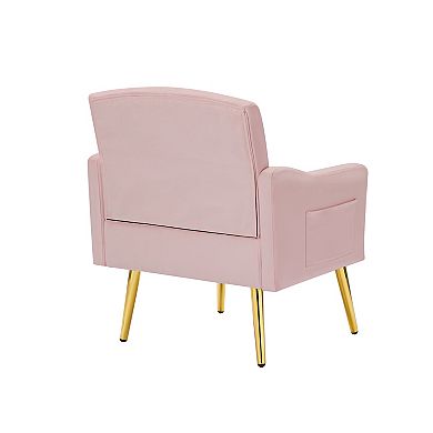 Trikiousd Pink Velvet Arm Chair with Metal Legs & Tufted Back