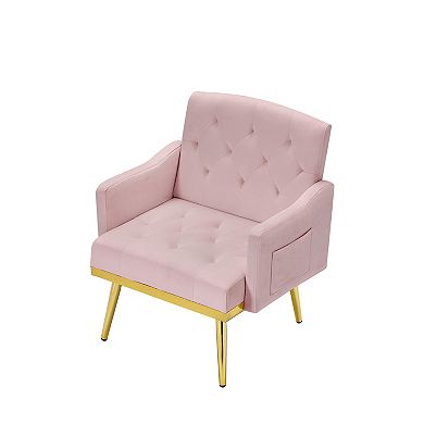 Trikiousd Pink Velvet Arm Chair with Metal Legs & Tufted Back