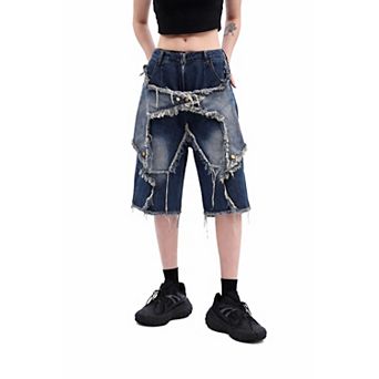 Loose Fit Star Patch Denim Shorts