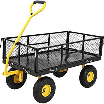 Heavy Duty Utility Wagon with Removable Mesh Sides,900 lbs Steel Garden Cart,All-Terrain Tires
