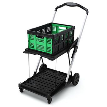Collapsible Utility Trolley ,2 tier Collapsible Garden Cart with Wheels，Removable Storage Crate