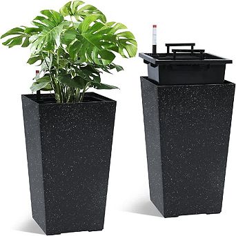 Set of 2 Planters 21.7 in Tall with Self Watering Water Level Monitor Mobility Wheels Drainage