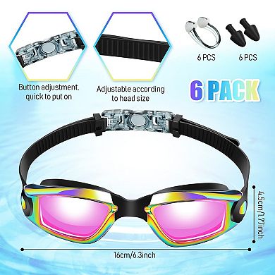 6pc Swimming Goggles Anti Fog Ear Plugs Nose Clip No Leaking Protection