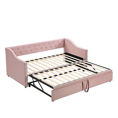Pnronnc Twin to King Design Sofa Bed Upholstered Daybed with Pop Up Trundle Bed