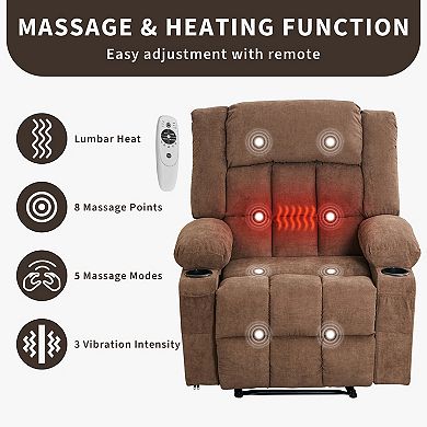 Massage Rocker Recliner Chair with Heat and Vibration Ergonomic Lounge Sofa with Cup Holders