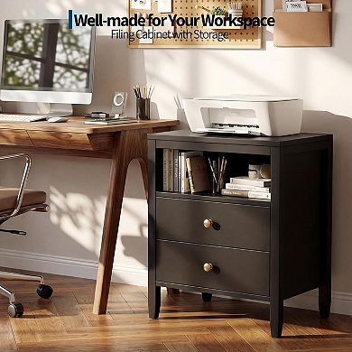 ANIXOL Farmhouse Nightstand with Charging Station;USB Outlets;2 Drawers