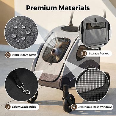 Folding Large Dog Stroller,Pet Wagon,Swivel Wheels,Adjustable Handle,Storage Pocket 160lbs Capacity