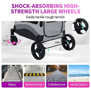Folding Large Dog Stroller,Pet Wagon,Swivel Wheels,Adjustable Handle,Storage Pocket 160lbs Capacity