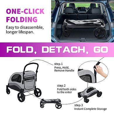 Folding Large Dog Stroller,Pet Wagon,Swivel Wheels,Adjustable Handle,Storage Pocket 160lbs Capacity